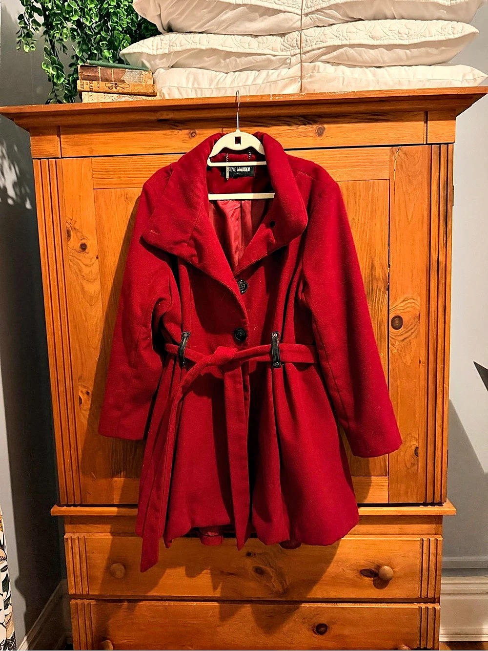 Steve Madden Women's Belted Fit and Flarr Coat in Red Size 2X Like New